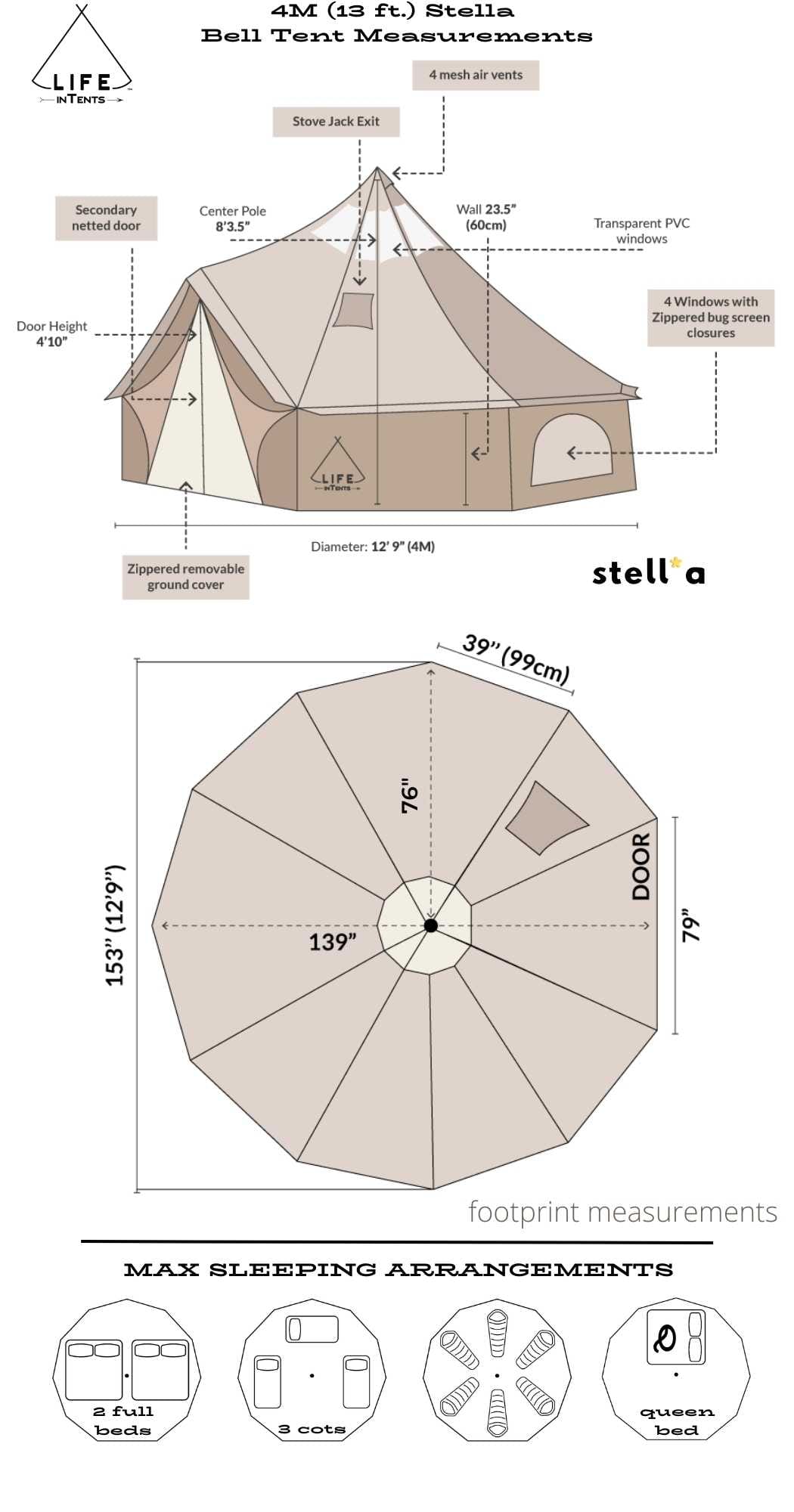 Life inTents Stella Stargazing 360 View Canvas Bell Tent 13' (4 Meters) - Escape Urban Life