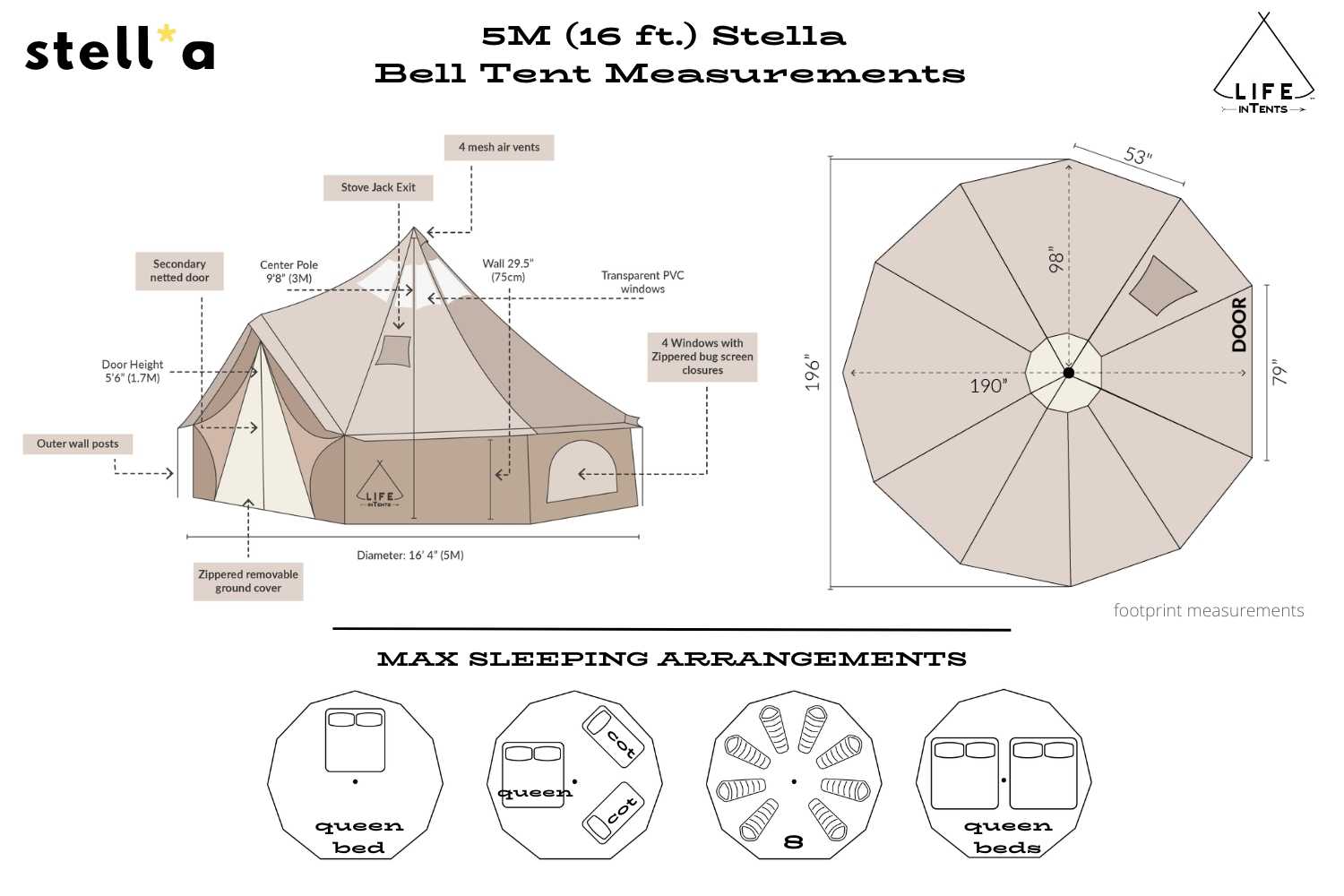 Life inTents Stella™ Stargazing 360 View Canvas Bell Tent 16' (5 Meters) - Escape Urban Life