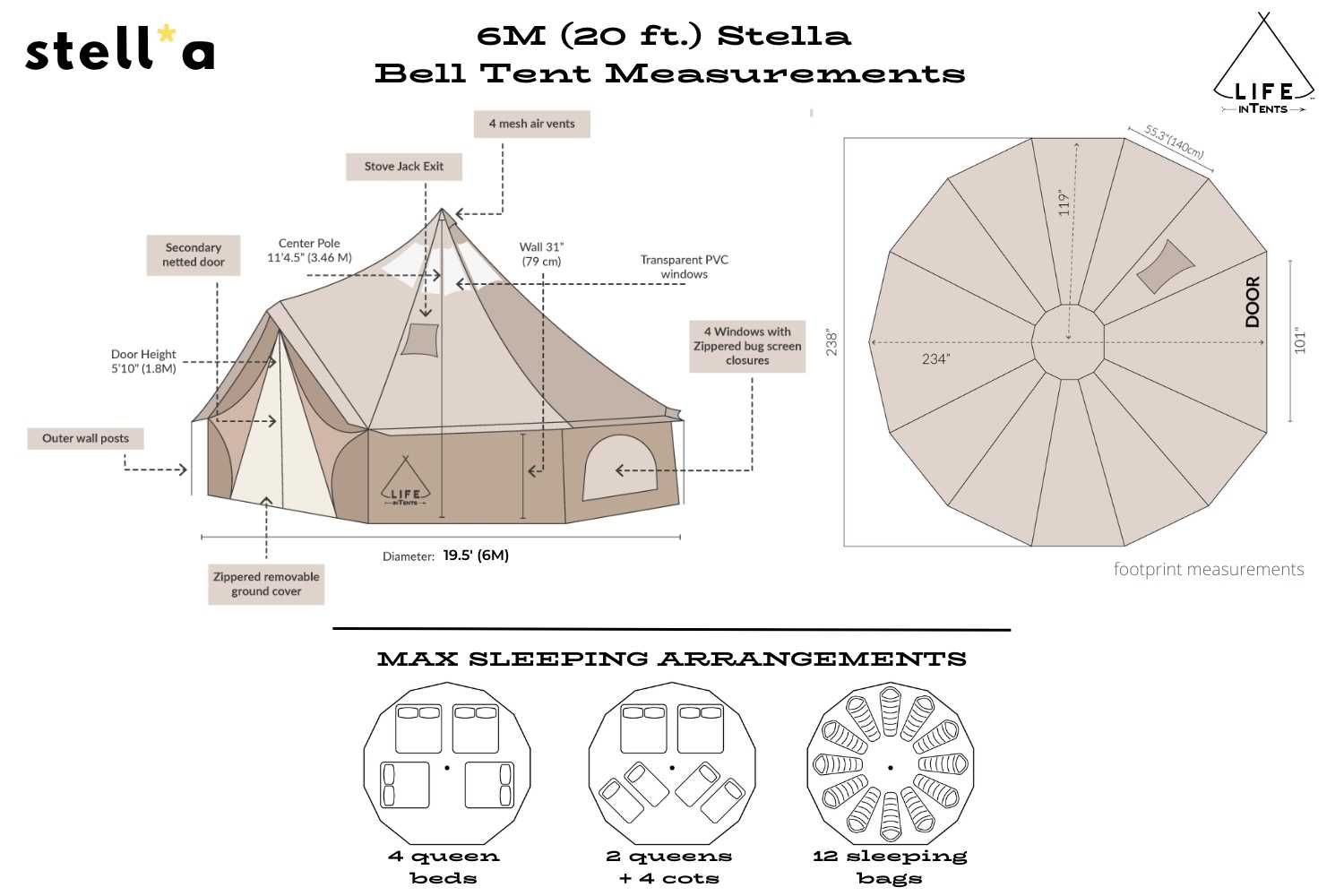 Life inTents Stella™ Stargazing 360 View Canvas Bell Tent 20' (6 Meters) - Escape Urban Life