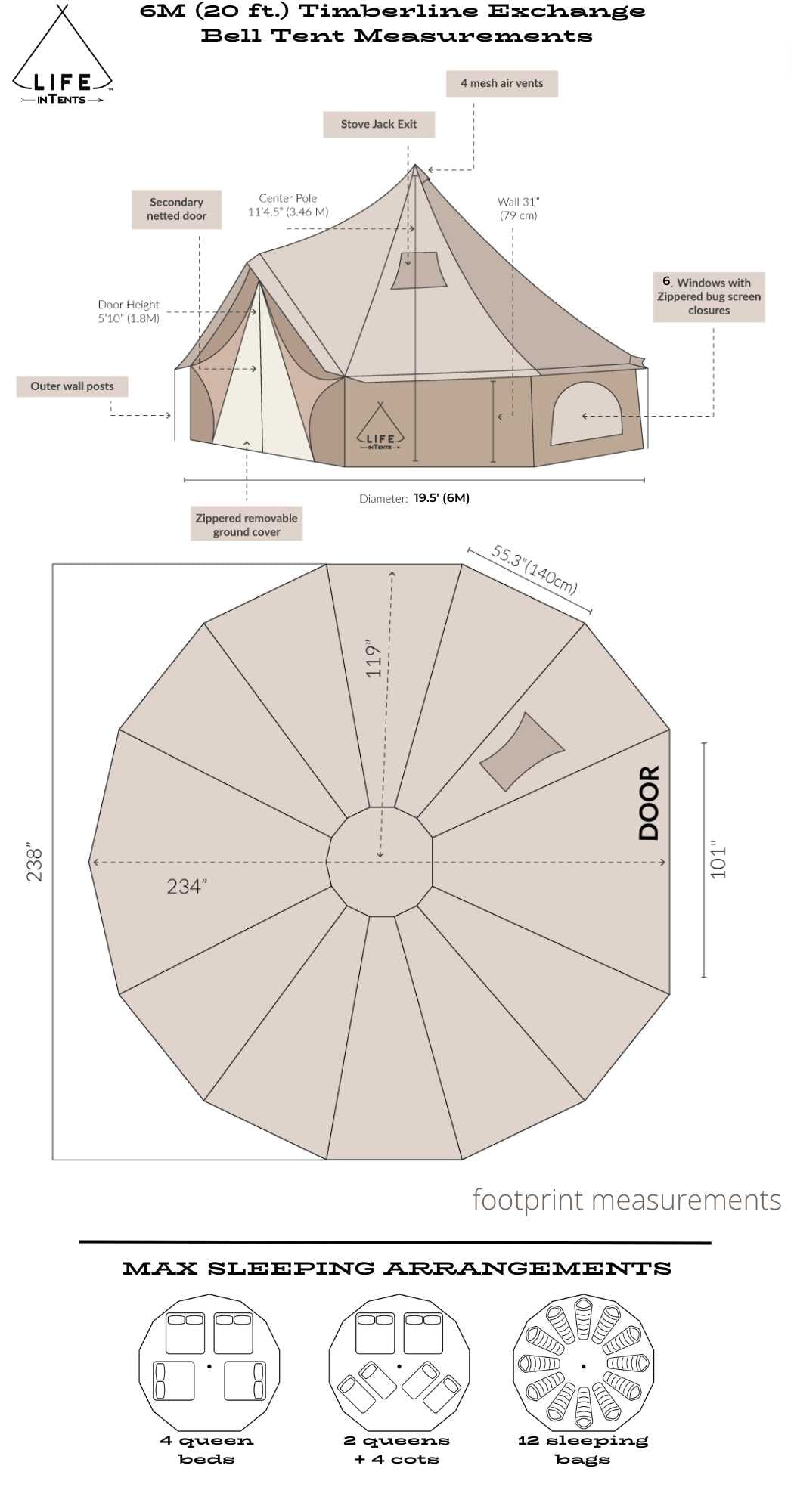 Life inTents Timberline Exchange Canvas Bell Tent 20' (6M) - Escape Urban Life